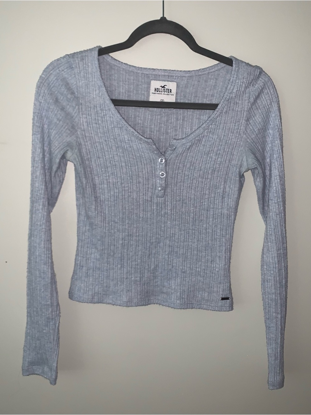Hollister Light Blue Ribbed Henley Crop Top